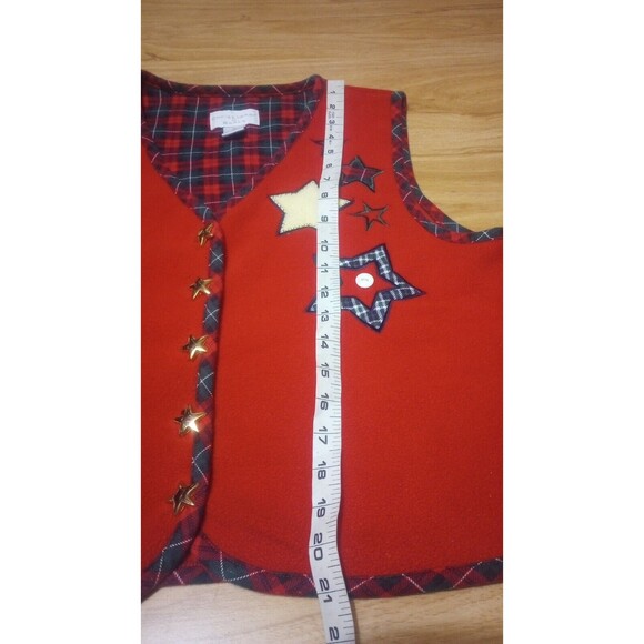 Vintage Embroidered Sweater Womens Size M Vest Christmas Plaid Button Up Fleece - Picture 11 of 11